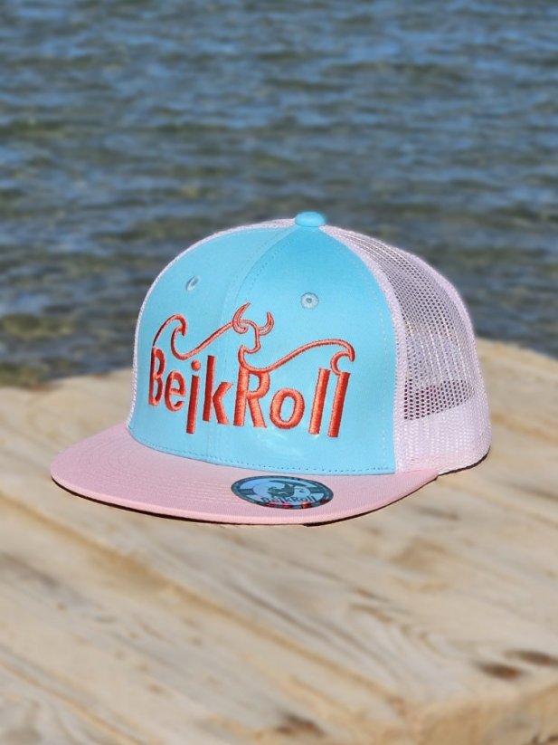 Kšiltovka BejkRoll Snap Trucker Wave logo - růžová/tyrkysová