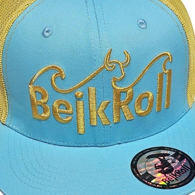 Kšiltovka BejkRoll Snap Trucker wave logo - Light Blue/Yellow