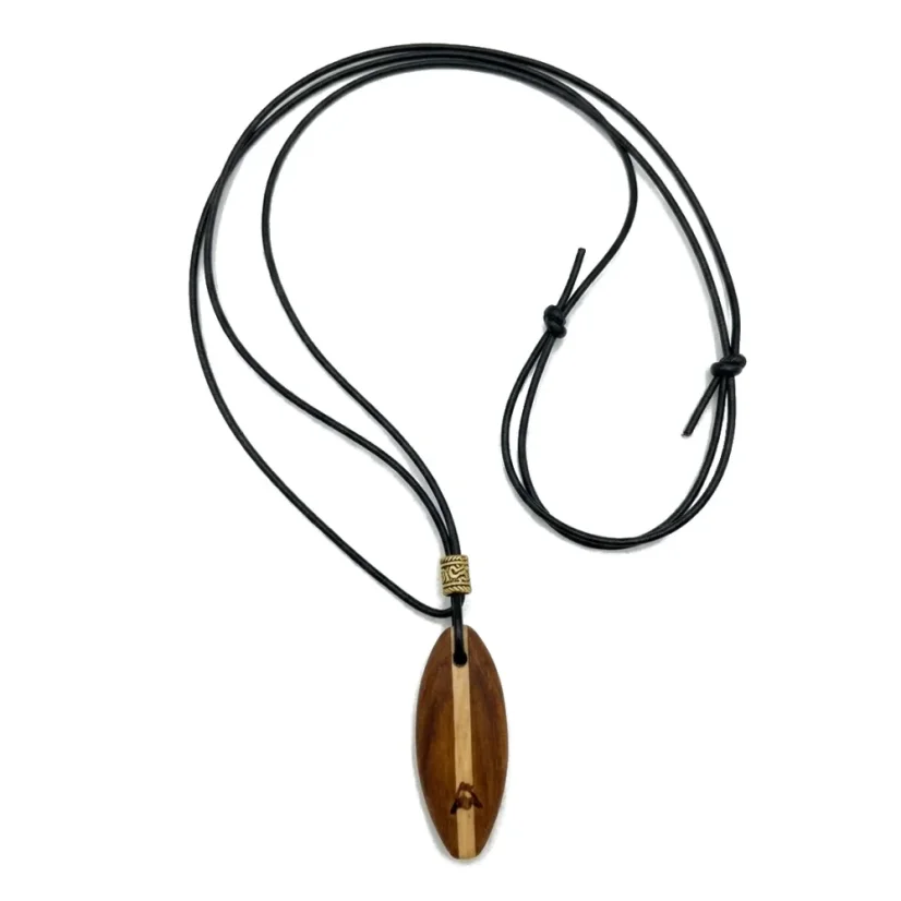 wooden surfboard necklace pendant