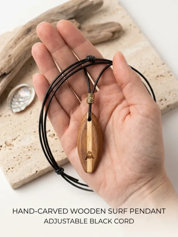wooden surfboard necklace pendant