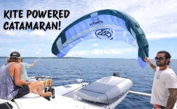 Kite Flysurfer Hybrid miesto plachiet na lodi.